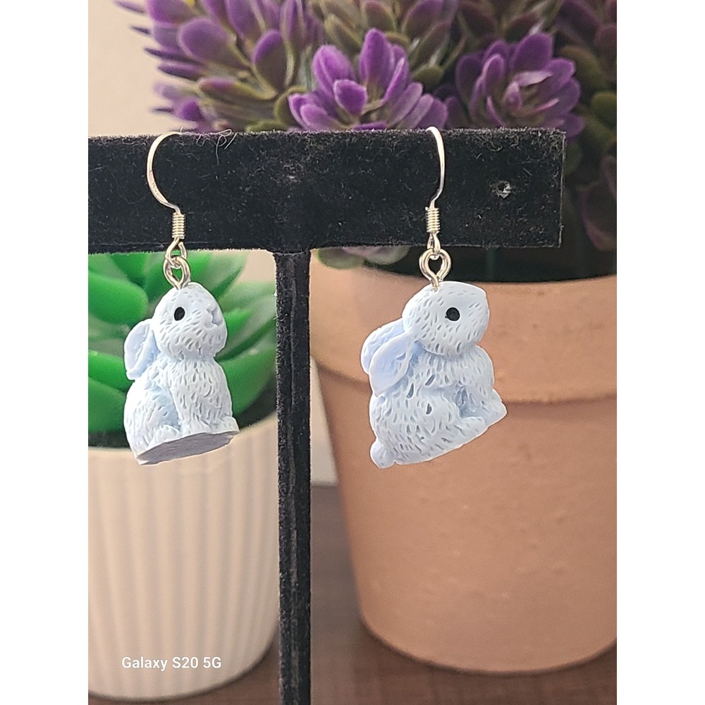 Handmade Adorable Pastel Blue Bunny Rabbit Dangle Earrings Cute Animalโ Jewelry